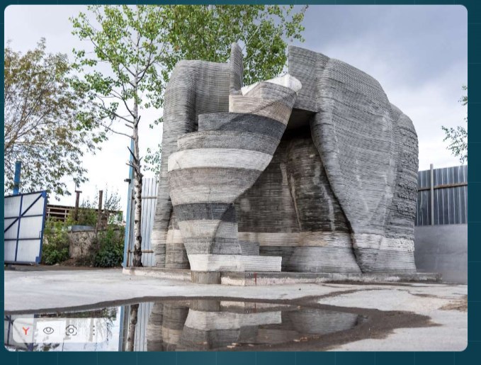 The Elephant House — sculptural 3D-printed concrete pavilion with layered walls