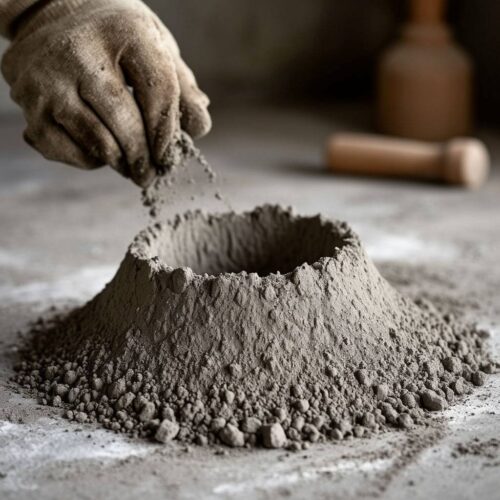 Dry cement mix being prepared by hand before field testing