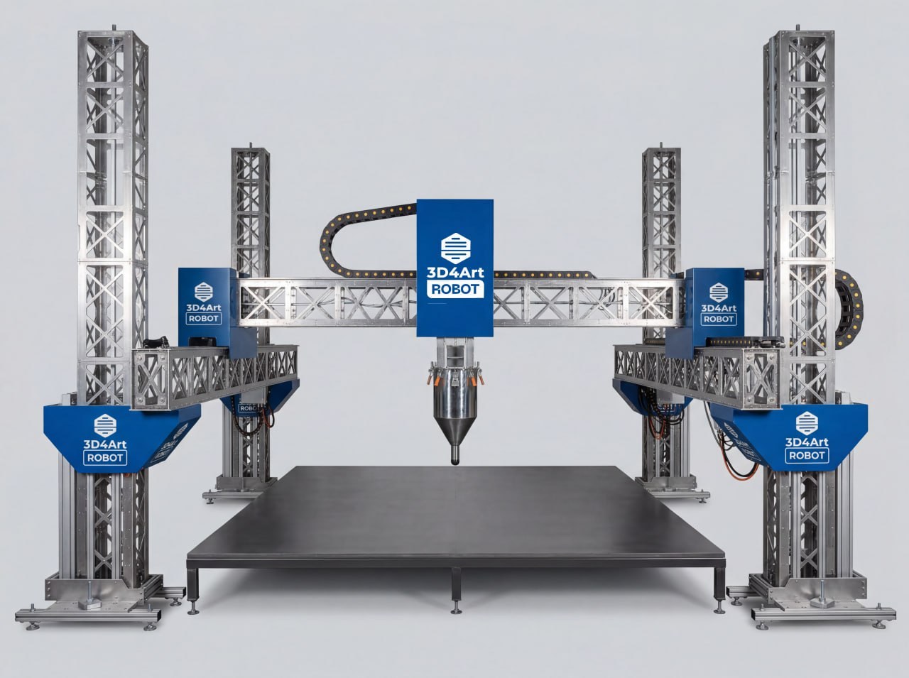 Robot-3D4Art portal construction printer — front view of gantry frame and print head