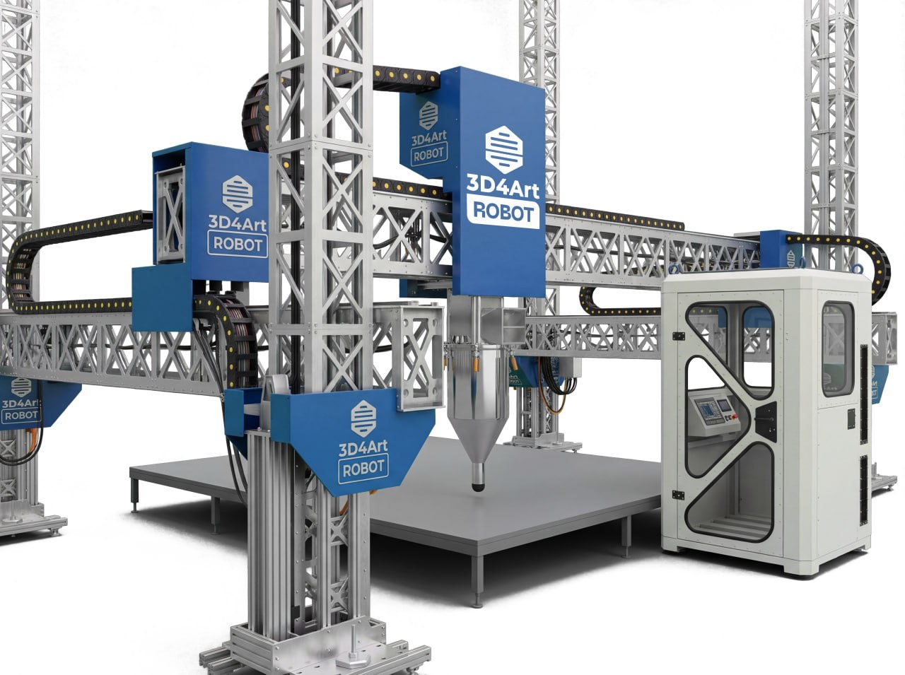 Close view of Robot-3D4Art portal frame and blue print head carriage